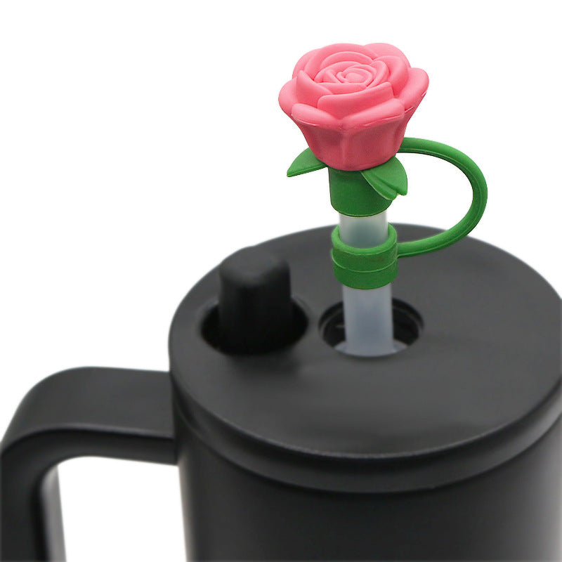 Wholesale Silicone cute rose 10mm straw topper